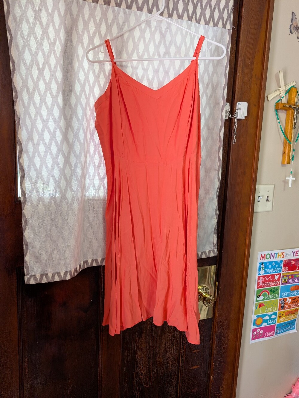 Women's Coral Slip Dress - Elegant Spaghetti Strap Sundress